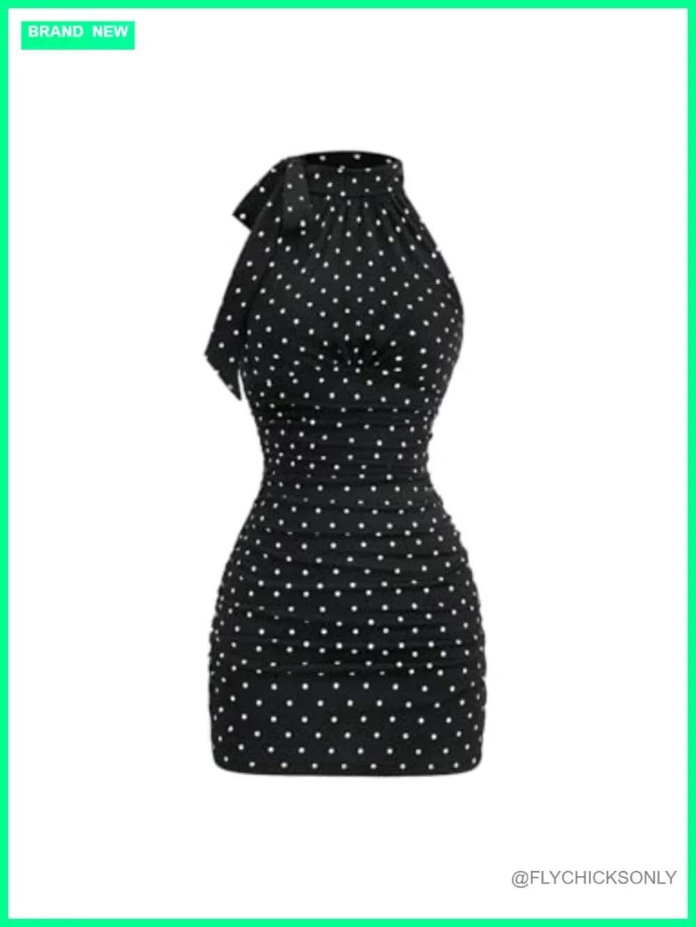 Women's Halter Neck Ruched Bodycon Mini Dress Sleeveless Party Club Y2K Polka